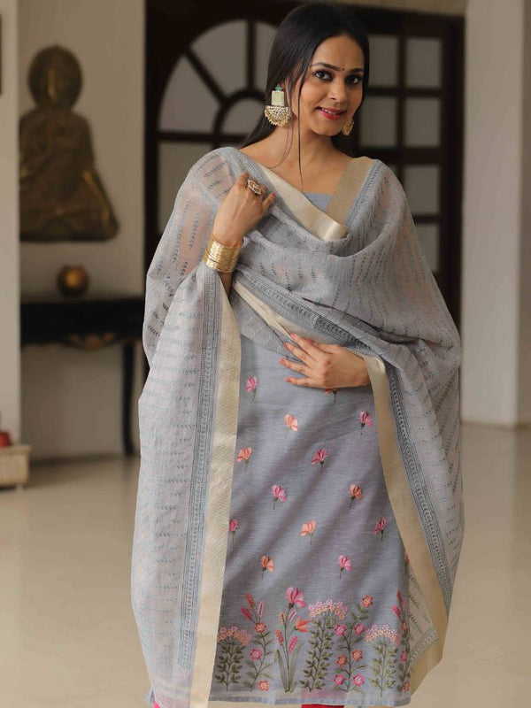 Zeenat Grey Crepe Suit With Dola Silk Digital Print Dupatta – Indiatrendshop